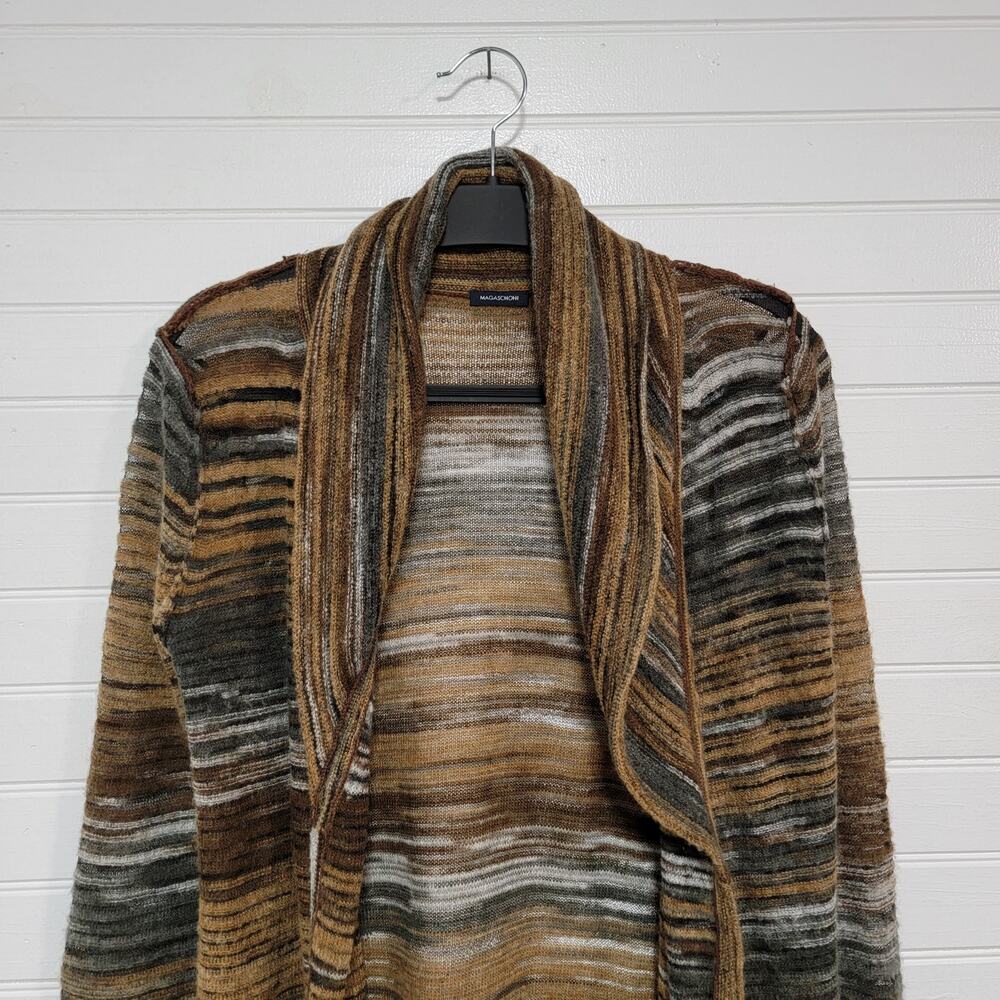 Magaschoni Wool Blend Cardigan Sweater Striped Southwestern Boho Open Front - Picture 2 of 8